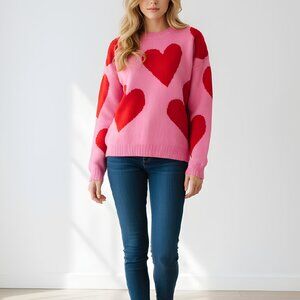 NWT Haptics Pink With Red Hearts Sweater Size Medium